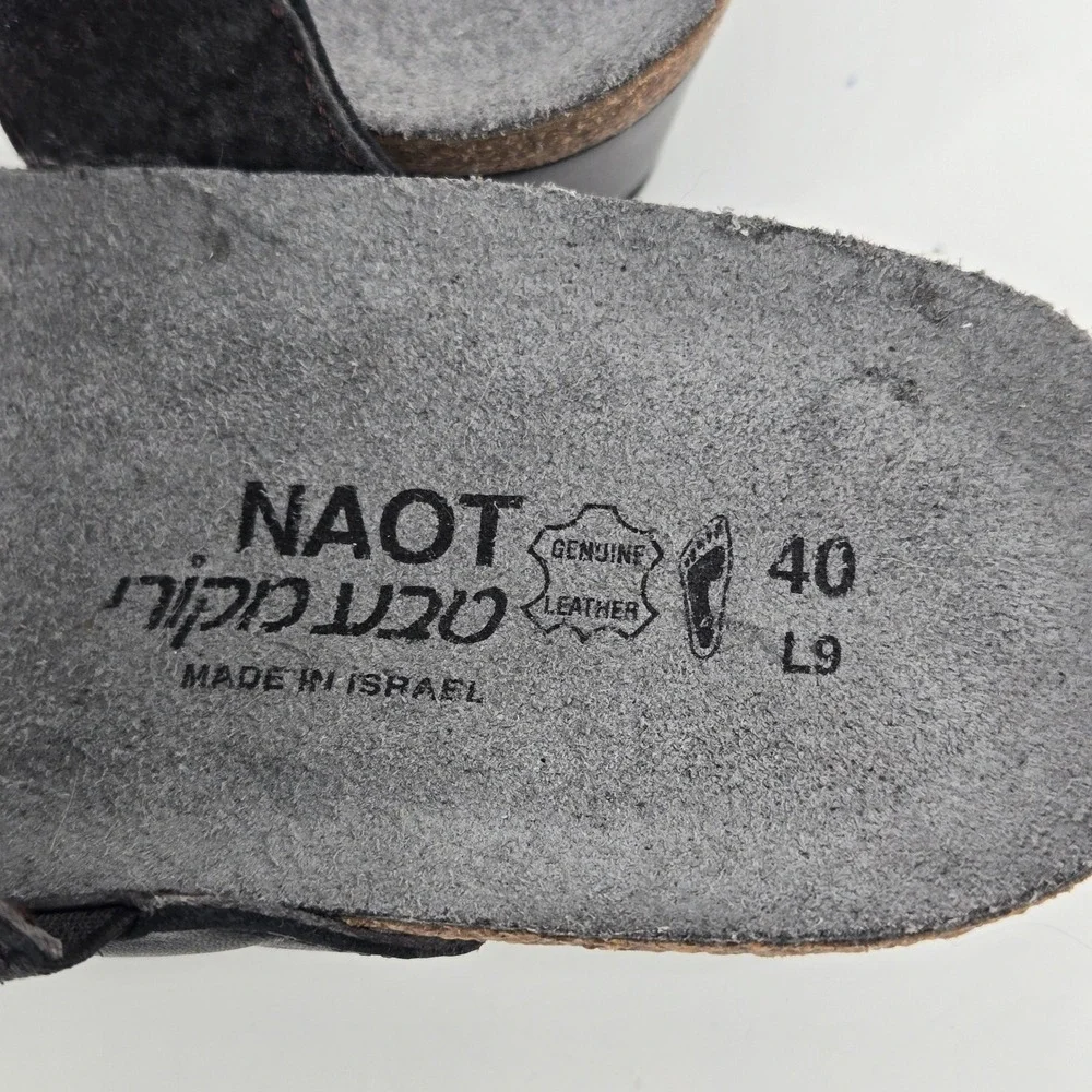 Naot Royalty Black Patent Leather Wedge Slide Sandals Comfort Gorpcore NWOT 9 40
